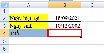 cách tính tuổi trong Excel