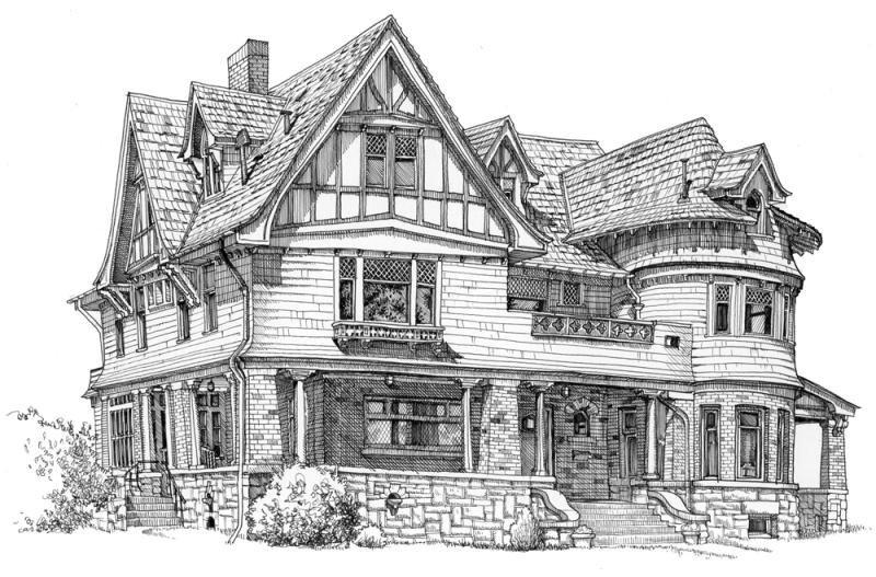 tranh vẽ ngôi nhà biệt thự