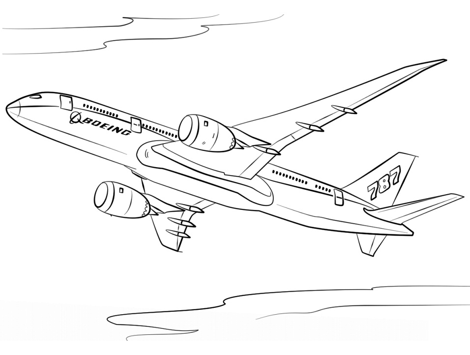 Tranh tô màu máy bay Boeing 787